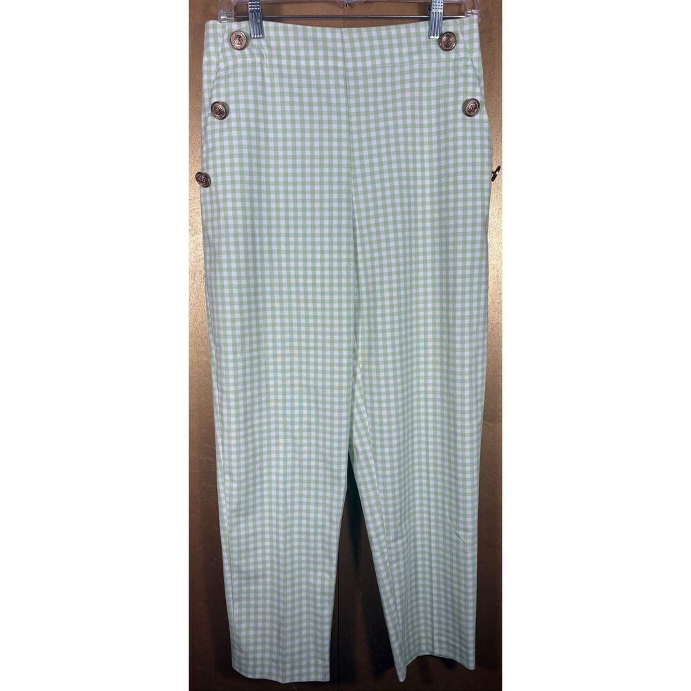 Zara womans gingham front button pull on pants size M